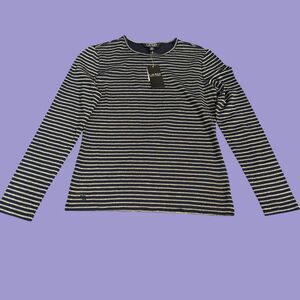 Lauren Ralph Lauren Shirt Womens S Blue Gold Sparkle Stretch Knit Long Sleeve